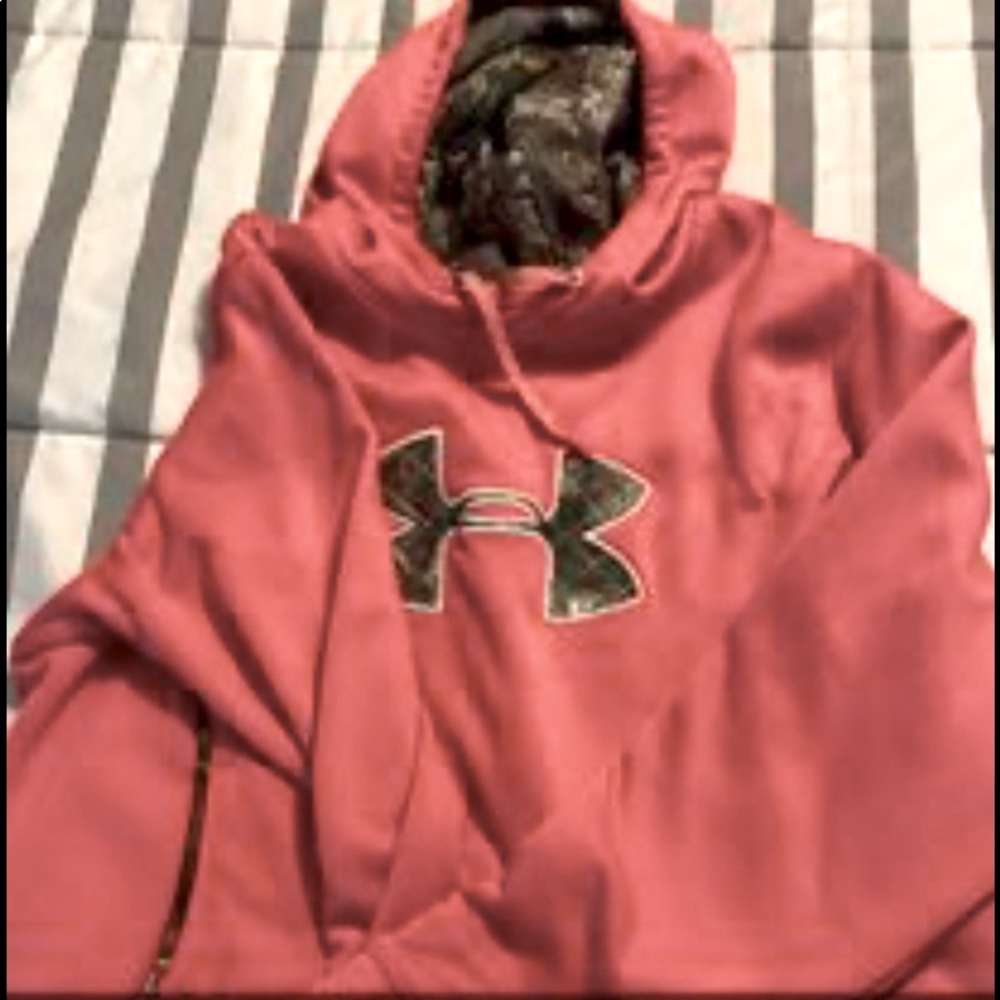 Women’s UA hoodie. Bright Pink and camo.